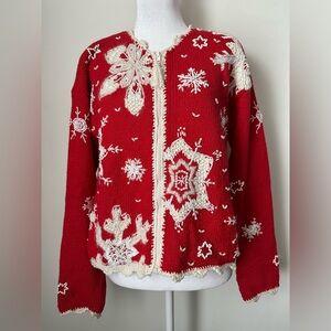 Vintage Festive Christmas Holiday Beaded Knit Cardigan Sweater Women’s Medium